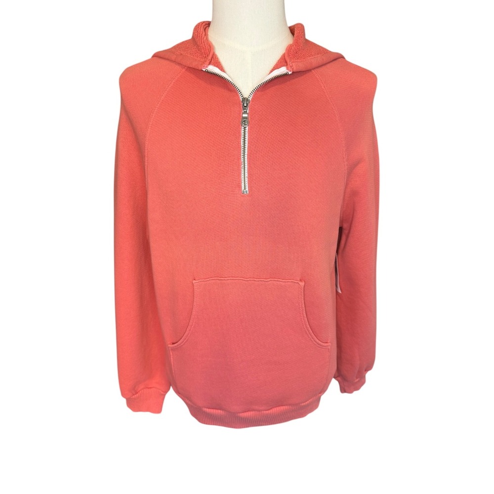 AG Adriano Goldschmied Mens Coral Pink 100% Cotton Quarter Zip Hoodie‎ S NEW